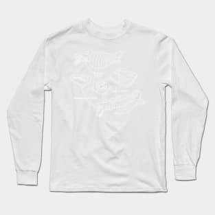 Anomalocaris and Associated Fossils White Line Drawing Long Sleeve T-Shirt